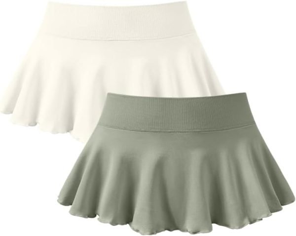 Saonta  Women 2 Piece Mini Skirts 2 in 1 Flowy Sexy Basic Stretchy Flared Casual Skirts