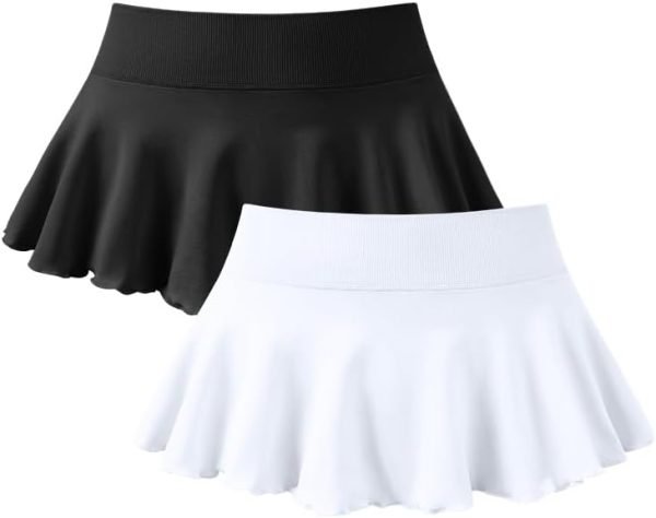 Saonta  Women 2 Piece Mini Skirts 2 in 1 Flowy Sexy Basic Stretchy Flared Casual Skirts