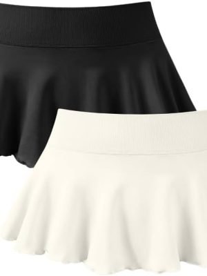 41ulkaK3VFL._AC_SL1010 Saonta Women 2 Piece Mini Skirts 2 in 1 Flowy Sexy Basic Stretchy Flared Casual Skirts