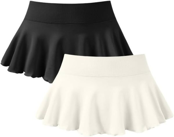 Saonta  Women 2 Piece Mini Skirts 2 in 1 Flowy Sexy Basic Stretchy Flared Casual Skirts