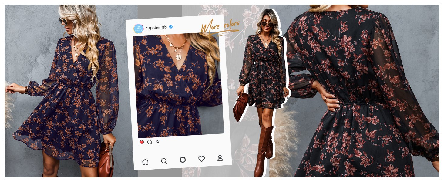 Navy floral print long sleeve mini dress
