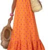 Saonta  Women Summer Dresses 2024 Spaghetti Strap Scoop Neck Smocked Ruffle Flowy Boho Maxi Dress