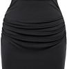 Saonta  Women's Ruched Bodycon Dress Summer Sleeveless Front Drape Patchwork Crew Neck Midi Cocktail Dress