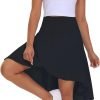 Saonta E Women's High Waist Wrap Ruffle Hem Asymmetric Skort High Low Flowy Midi Skirt with Shorts