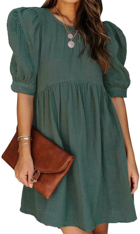 Saonta  Womens Summer Spring V Neck Ruffle Chiffon Elegant Empire Waist Mini Short Swing Skater Dresses