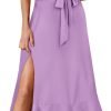 Saonta  Women's Square Neck Ruffle Split Midi Elegant Formal Wedding Guest Cocktail Bridesmaid Graduation Party Dresses 2024