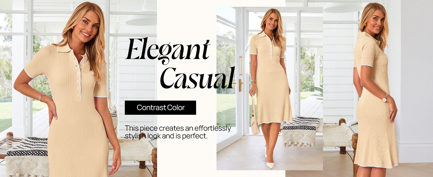 Saonta Women's V Neck Ribbed Knit Midi Dress