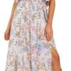 Saonta  Womens Strapless Dresses Casual Summer High Waist Side Split Flowy Boho Maxi Dress