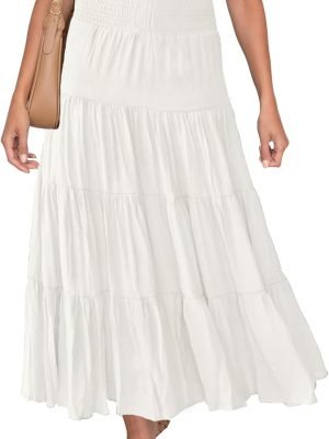 51A6SLPuRdL._AC_SL1500 Saonta Women's 2024 Summer Elastic High Waist Boho Maxi Skirt Casual Drawstring A Line Flowy Long Skirts