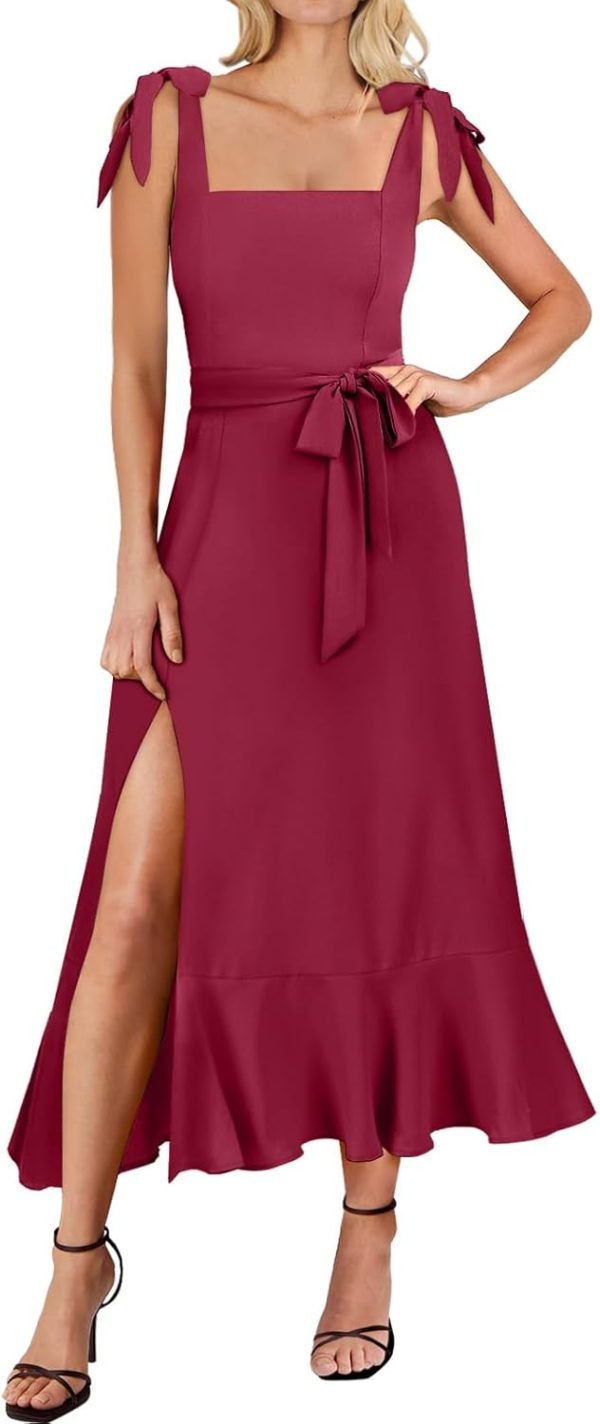 Saonta  Women's Square Neck Ruffle Split Midi Elegant Formal Wedding Guest Cocktail Bridesmaid Graduation Party Dresses 2024