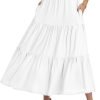 Saonta  Women??s Summer Boho Elastic Waist A-Line Beach Flowy Swing Ruffle Hem Tiered Maxi Skirt with Pockets