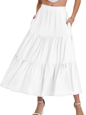 51BfAU3zIrL._AC_SL1500 Saonta Women??s Summer Boho Elastic Waist A-Line Beach Flowy Swing Ruffle Hem Tiered Maxi Skirt with Pockets