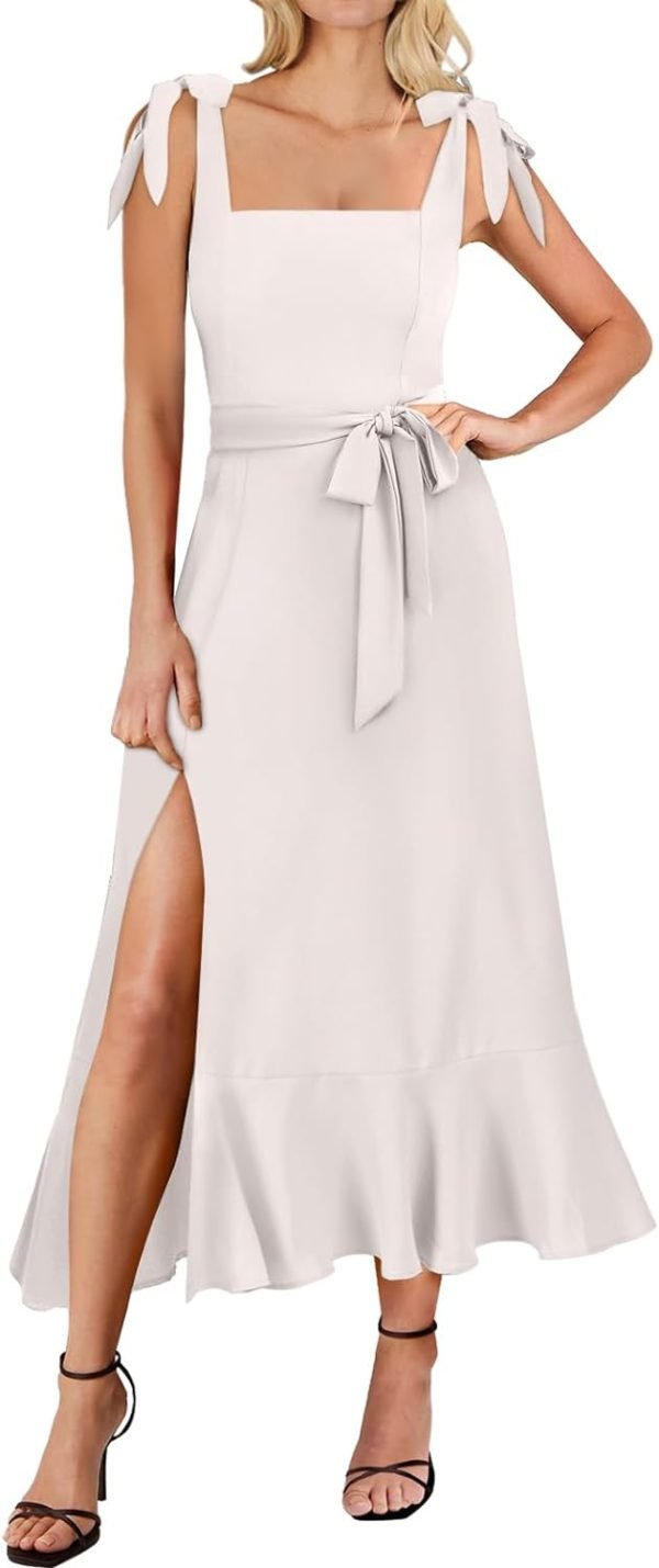 Saonta  Women's Square Neck Ruffle Split Midi Elegant Formal Wedding Guest Cocktail Bridesmaid Graduation Party Dresses 2024