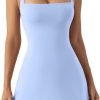 Saonta  Women's Square Neck Bodice Dress Sleeveless Tank Top Stretch Flare Mini Dresses