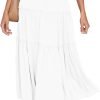 Saonta  Women's Boho Elastic High Waist A Line Ruffle Swing Beach Maxi Skirt with Pockets