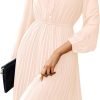 Saonta  Work Dresses for Women 2023 Long Sleeves Chiffon Black Dress Retro Pleated Buttons Down Bow Tie Loose Causal Dresses