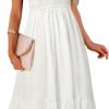 Saonta  Women's Summer Casual V Neck Ruffle Sleeve Smocked High Waist Midi Dress with Pockets