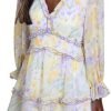 Saonta  Womens 2024 Spring Summer Deep V Neck Ruffle Floral Flowy Mini Dress