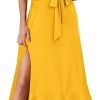 Saonta  Women's Square Neck Ruffle Split Midi Elegant Formal Wedding Guest Cocktail Bridesmaid Graduation Party Dresses 2024