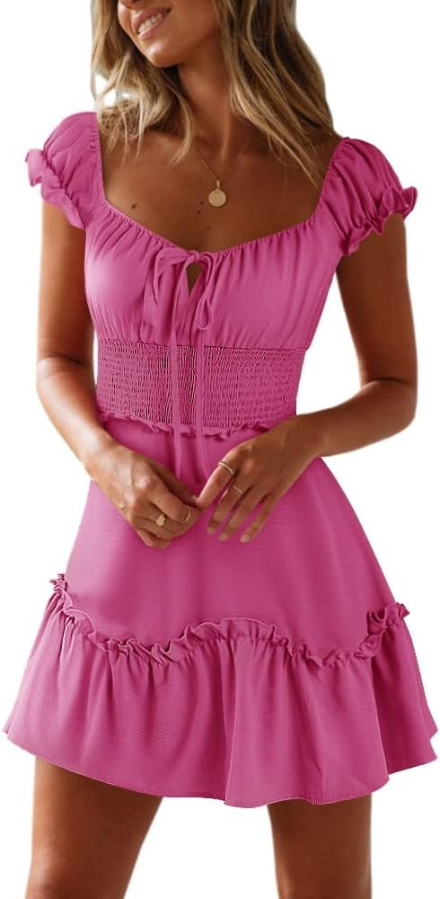 Saonta  Women's Summer Ruffle Sleeve Sweetheart Neckline Printing Dress Mini Dress