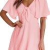 Saonta  Womens Dresses 2024 Spring Summer Deep V Neck Elegant Bow tie Mini Dress S-XL