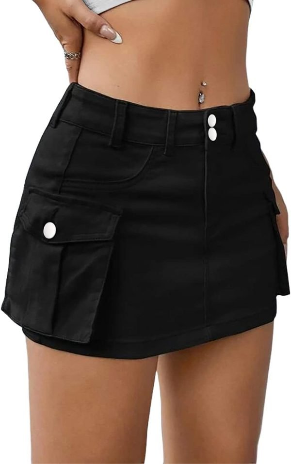 Low Waist Saonta  Skirt Women Button Mini Saonta  Denim Skirt with Pocket Mini Skirt