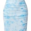 Saonta  Women's Floral Ruched Bodycon Midi Dress Mesh Sleeveless Fishtail Cami Dresses