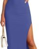 Saonta  Women's Sleeveless Bodycon Maxi Dress 2024 Mock Neck Ruched Side Slit Long Tank Dress