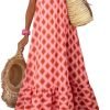 Saonta  Women Summer Dresses 2024 Spaghetti Strap Scoop Neck Smocked Ruffle Flowy Boho Maxi Dress