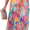 Saonta  Womens Strapless Dresses Casual Summer High Waist Side Split Flowy Boho Maxi Dress