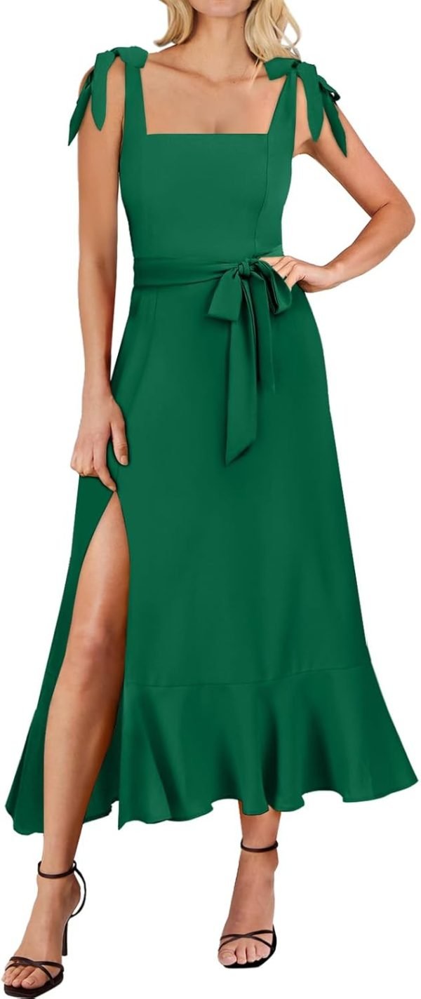 Saonta  Women's Square Neck Ruffle Split Midi Elegant Formal Wedding Guest Cocktail Bridesmaid Graduation Party Dresses 2024