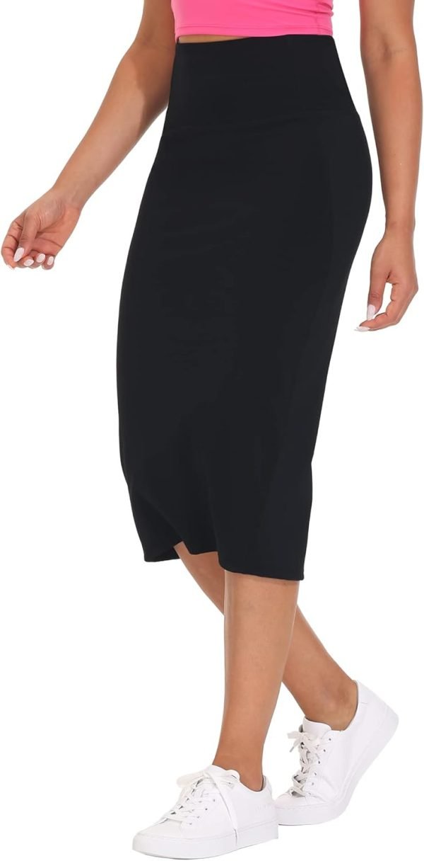 Saonta E Women's High Waist Tummy Control Pencil Skirts Stretchy Bodycon Midi Skirt below Knee with Back Slit