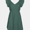 Saonta  Women's Mini Dress V Neck Flutter Sleeve Cotton Self Tie Back A Line Short Summer Cover Up Dress