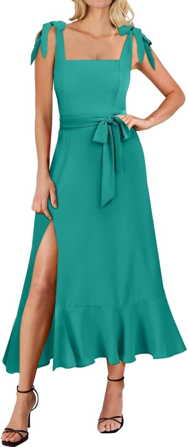 Saonta  Women's Square Neck Ruffle Split Midi Elegant Formal Wedding Guest Cocktail Bridesmaid Graduation Party Dresses 2024