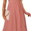 Saonta  Women's Summer Casual V Neck Ruffle Sleeve Smocked High Waist Midi Dress with Pockets