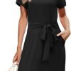 Saonta  Women's Summer Striped Short Sleeve T Shirt Dress Casual Tie Waist with Pockets