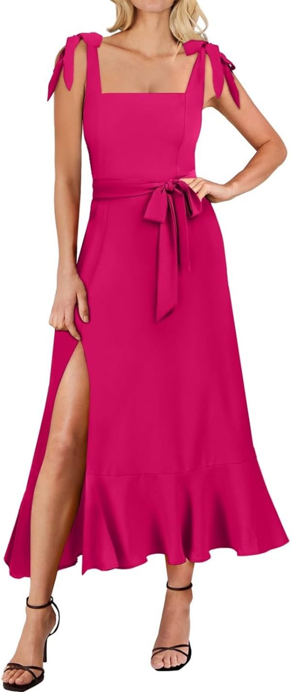 Saonta  Women's Square Neck Ruffle Split Midi Elegant Formal Wedding Guest Cocktail Bridesmaid Graduation Party Dresses 2024