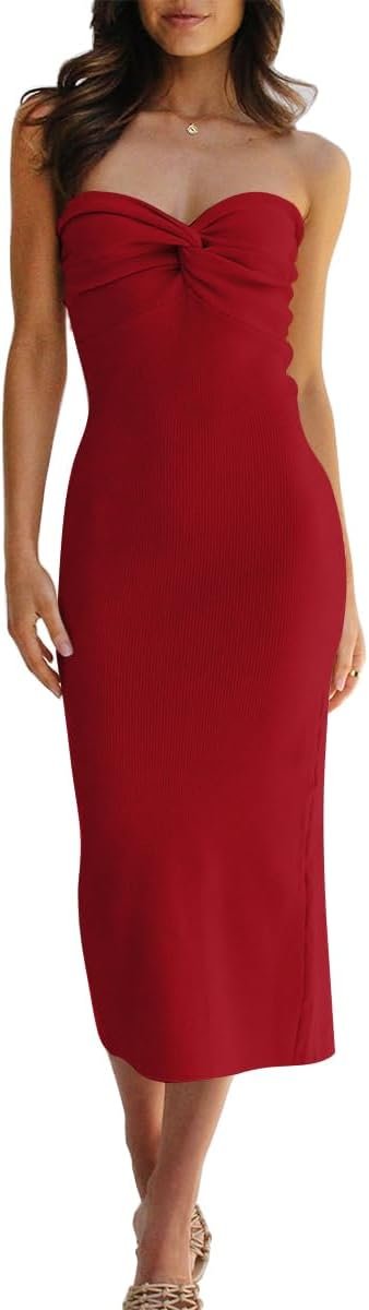 Saonta  Knitted Dresses Twisted Front Bodycon Dress with Back Slit