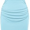 Saonta  Women's Ruched Bodycon Dress Summer Sleeveless Front Drape Patchwork Crew Neck Midi Cocktail Dress