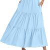 Saonta  Women??s Summer Boho Elastic Waist A-Line Beach Flowy Swing Ruffle Hem Tiered Maxi Skirt with Pockets