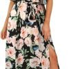 Saonta  Womens Strapless Dresses Casual Summer High Waist Side Split Flowy Boho Maxi Dress