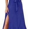 Saonta  Women's Square Neck Ruffle Split Midi Elegant Formal Wedding Guest Cocktail Bridesmaid Graduation Party Dresses 2024