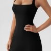 Saonta  Women's Square Neck Bodice Dress Sleeveless Tank Top Stretch Flare Mini Dresses