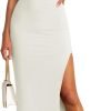 Saonta  Women's Sleeveless Bodycon Maxi Dress 2024 Mock Neck Ruched Side Slit Long Tank Dress