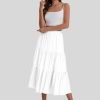 Saonta  Women??s Summer Boho Elastic Waist A-Line Beach Flowy Swing Ruffle Hem Tiered Maxi Skirt with Pockets