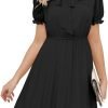 Saonta  Work Dresses for Women 2023 Long Sleeves Chiffon Black Dress Retro Pleated Buttons Down Bow Tie Loose Causal Dresses