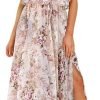 Saonta  Womens Strapless Dresses Casual Summer High Waist Side Split Flowy Boho Maxi Dress