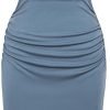 Saonta  Women's Ruched Bodycon Dress Summer Sleeveless Front Drape Patchwork Crew Neck Midi Cocktail Dress