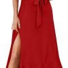 Saonta  Women's Square Neck Ruffle Split Midi Elegant Formal Wedding Guest Cocktail Bridesmaid Graduation Party Dresses 2024