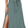 Saonta  Women's Square Neck Ruffle Split Midi Elegant Formal Wedding Guest Cocktail Bridesmaid Graduation Party Dresses 2024